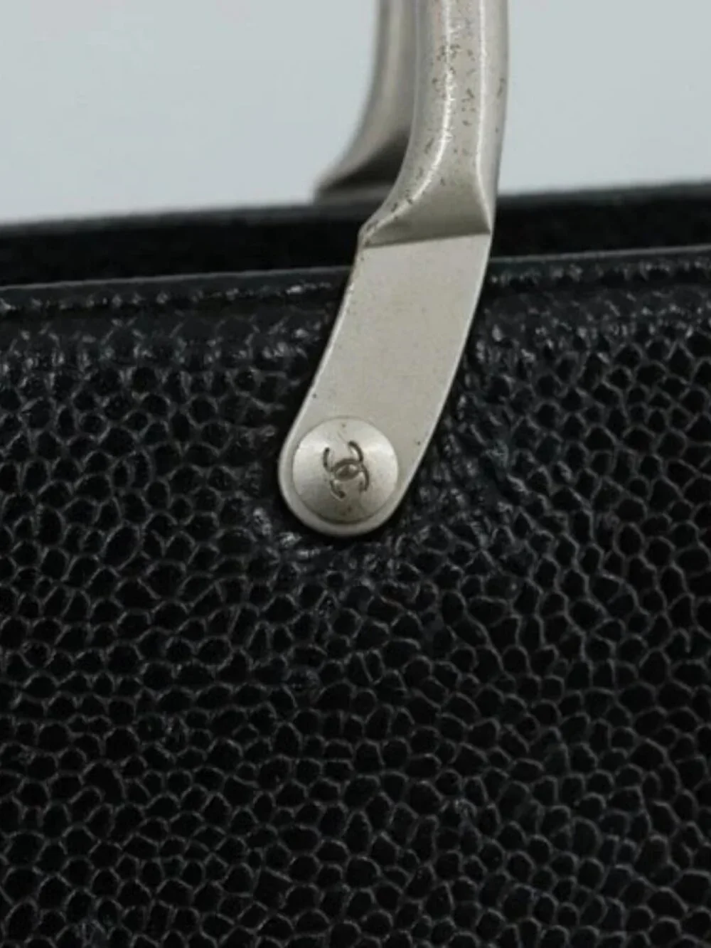 CHANEL Hand Bag Grained Calf Skin Black CC Auth